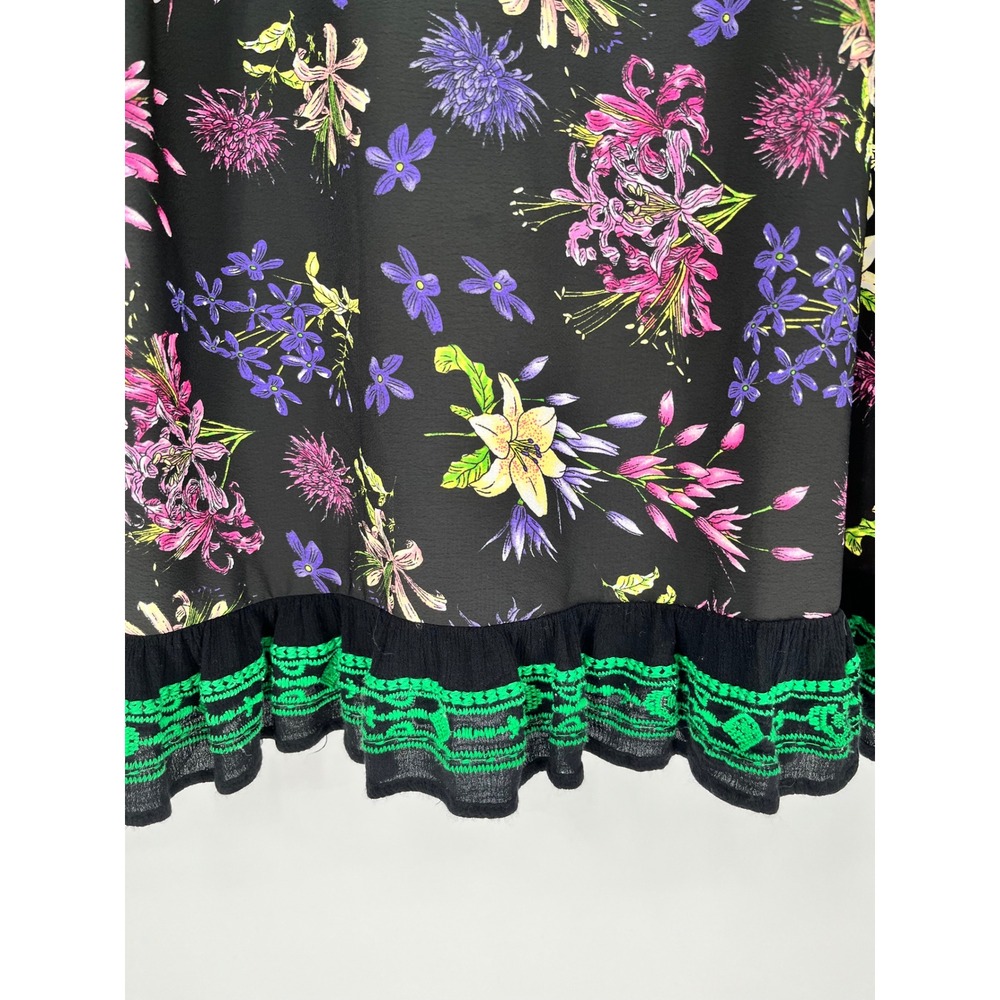 Colorful Tunic Blouse 2X Black Green Floral Embroidered Boho Peasant Top Caleoas - Picture 10 of 12